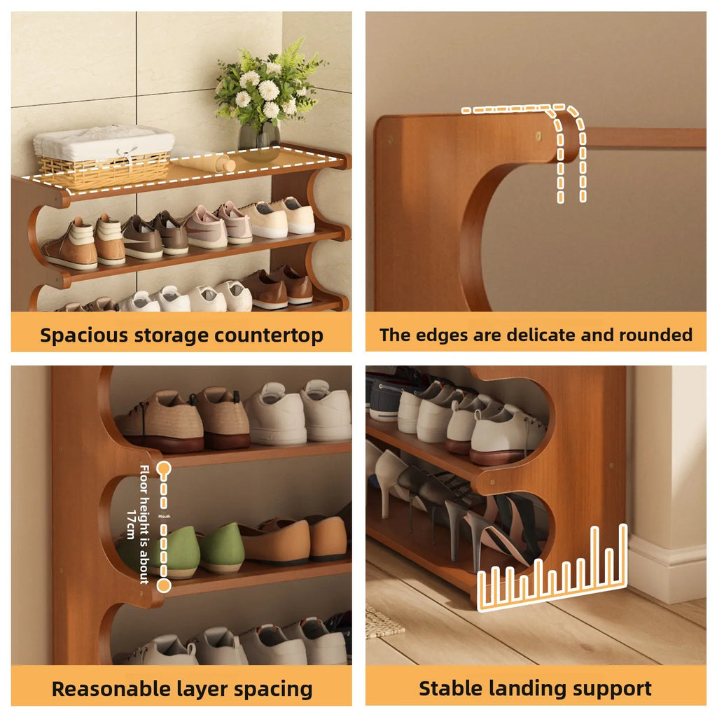 Wooden Shoe Rack for Home Multilayer Storage Shelf Simple Bamboo Shoe Cabinet for Dormitory Entrance