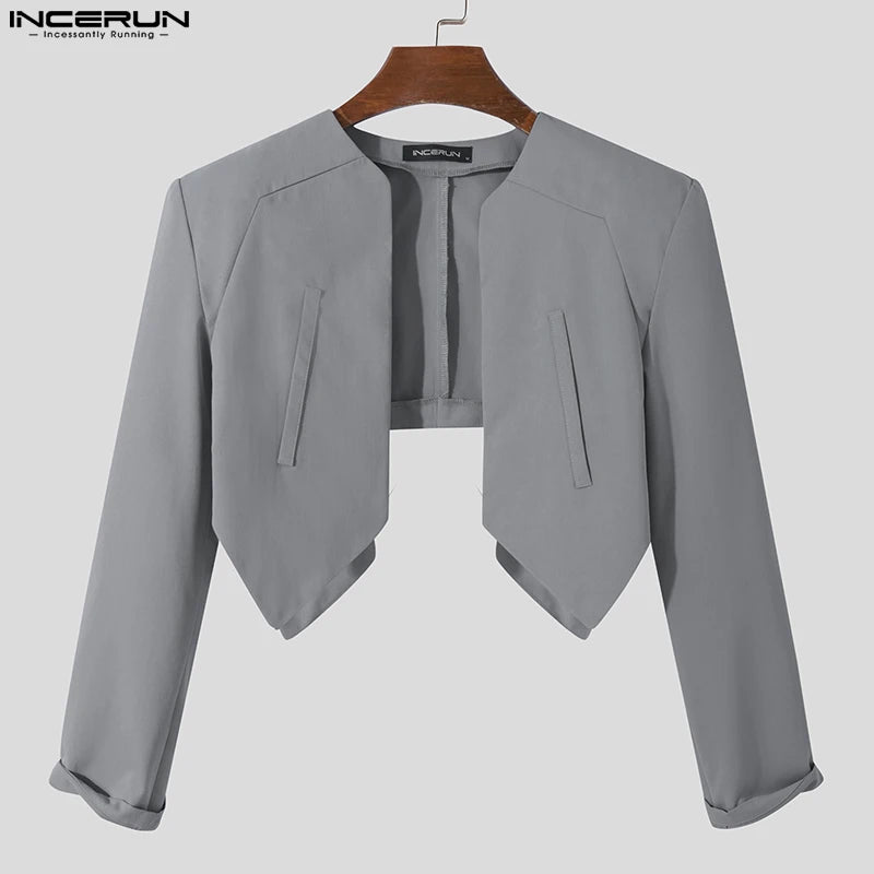 CROP BLAZER - Men's Solid Color Open Stitch Irregular Crop Blazer - 2 Colors, S–5XL