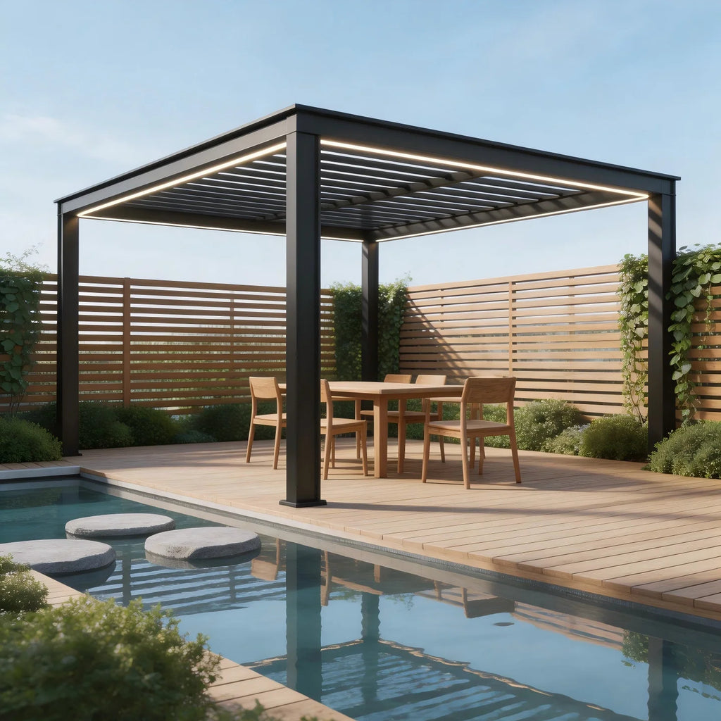 OUTDOOR PAVILION - Adjustable Blinds, Custom Size - Modern Garden Retreat