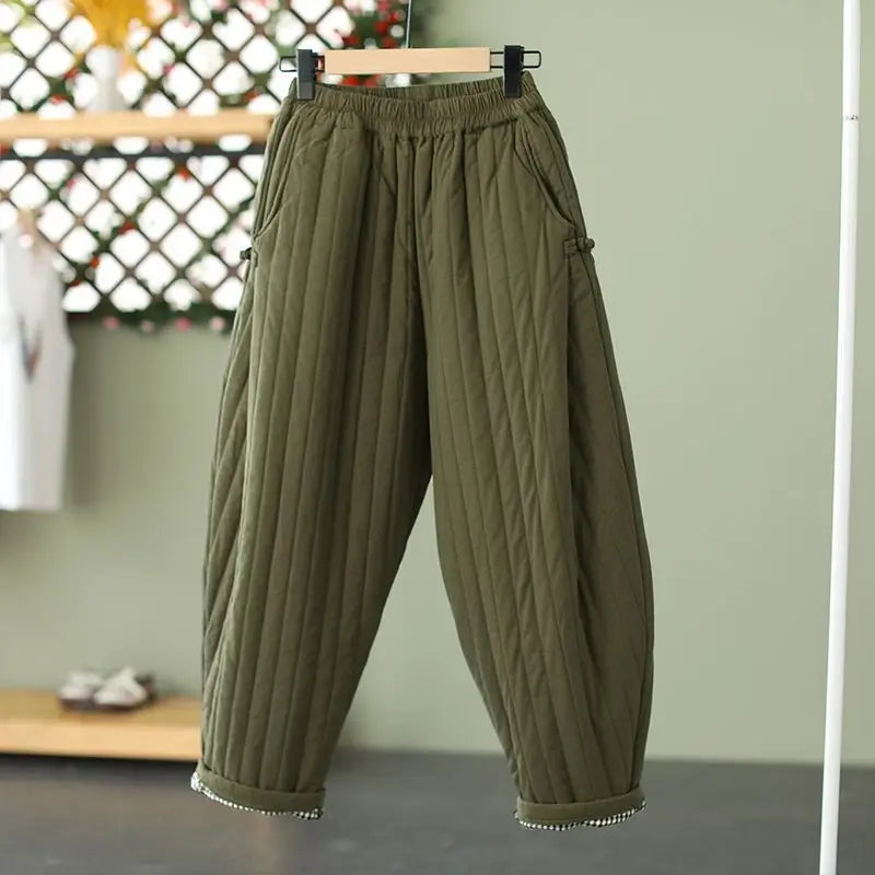 WARM COTTON WIDE LEG PANTS - Clip Fill, Elastic Waist - Cozy Layers