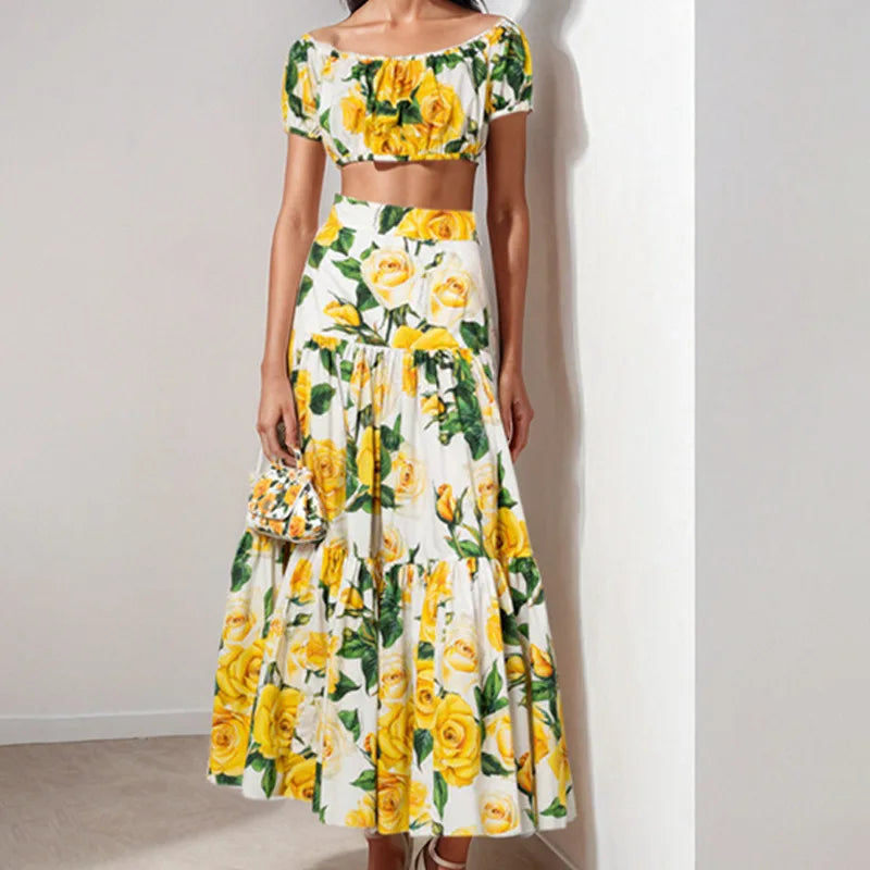 2026Spring new women's clothing Foreign trade European and American dresses Elegant casual loose-fitting plant print long dress
