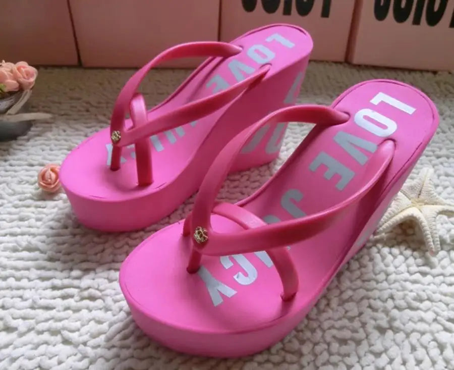 Platform Wedges Sandals Wedges Flip Flops High Heel Sandals Slippers White Beach Sandals Bohemia Flip Flops Pink size 32--43