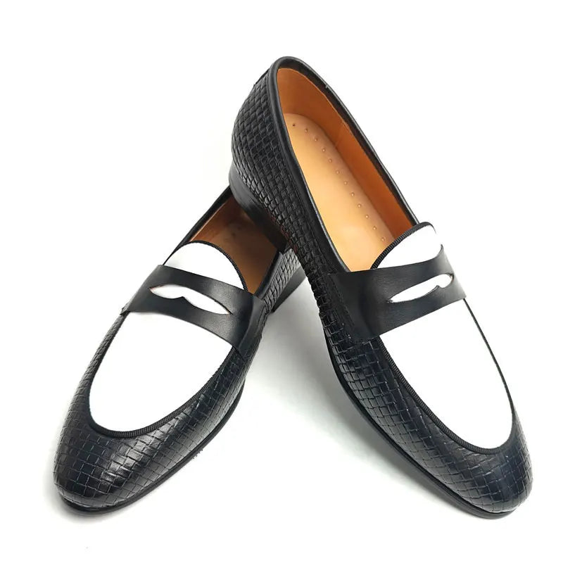 CRAFT LOAFER - Men's Handmade Genuine Leather Slip-On Loafers - Black & White Career Casual Shoes