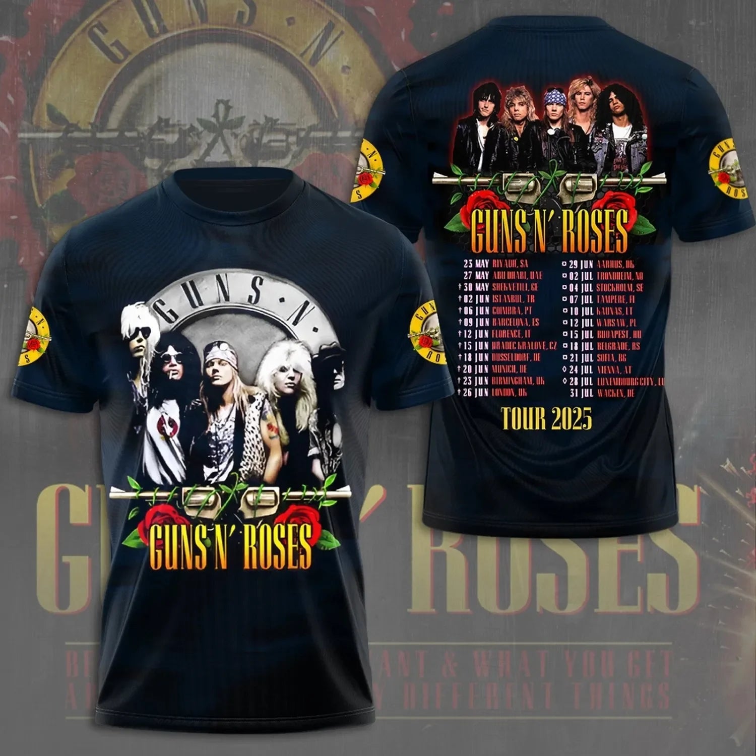 Guns N Roses Tour 2025 T-Shirt Vintage Rock Band Tee