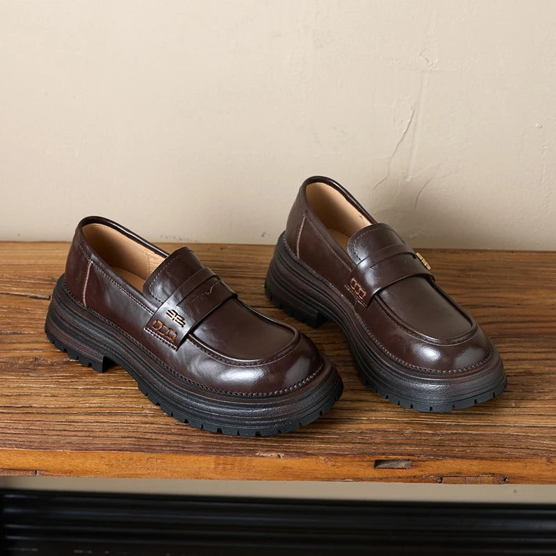 Thick-Sole Loafers – Slip-On Retro Leather Flats