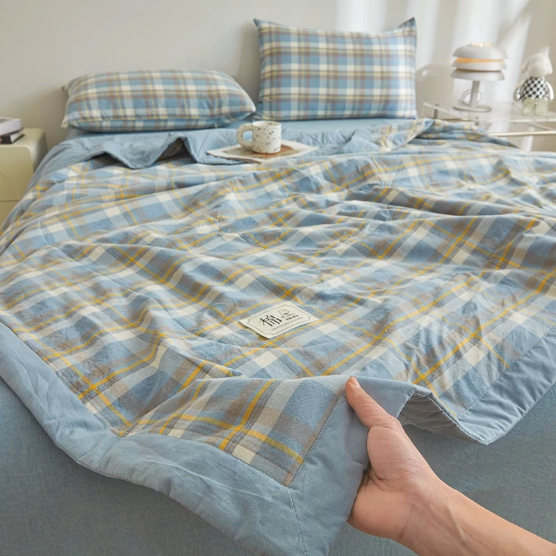 WASHED COTTON SUMMER QUILT - Long-Staple Fill, Plaid Quilting - Soft Nights, 9 Colors