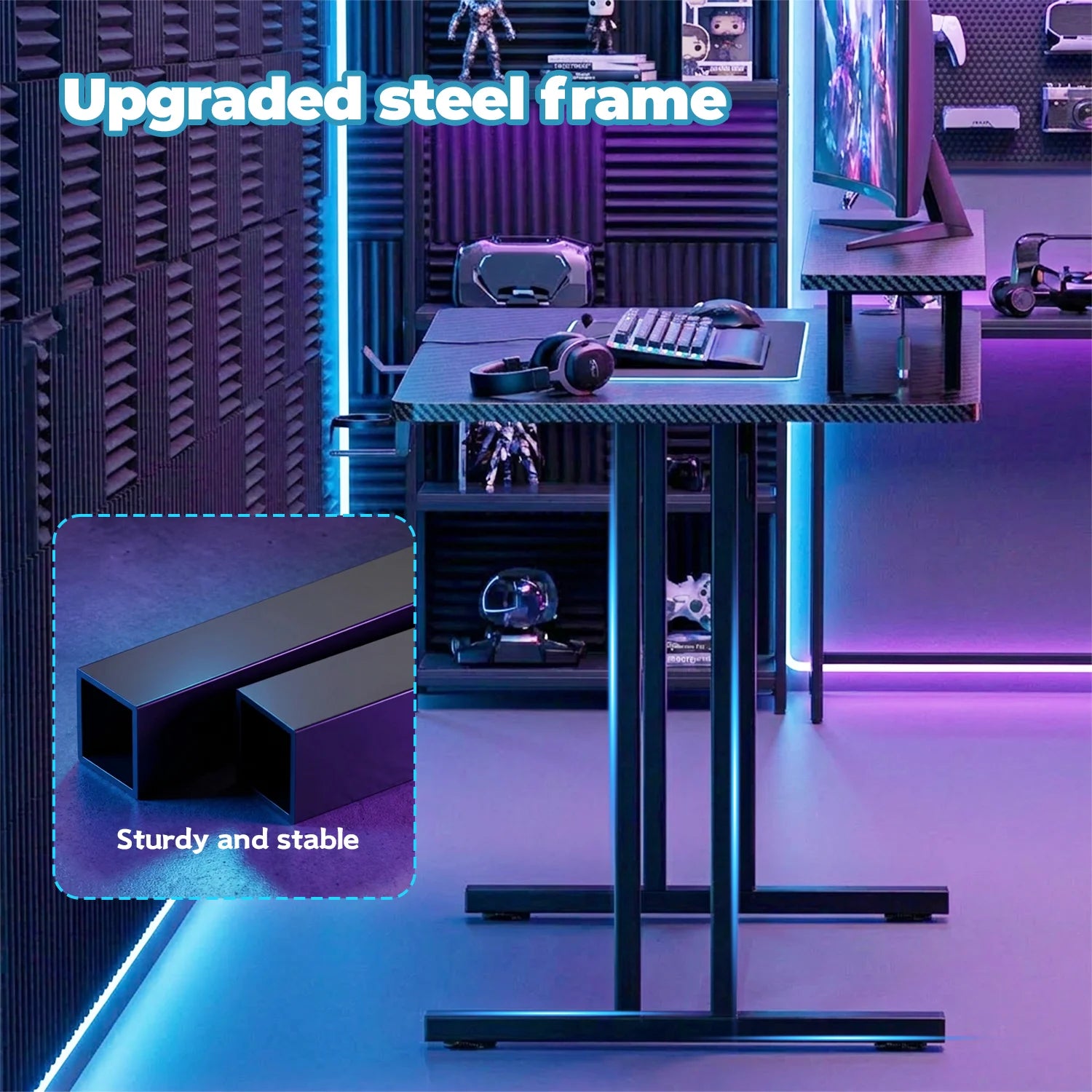 RGB Gaming Desk - LED Riser - Carbon Fiber Surface
