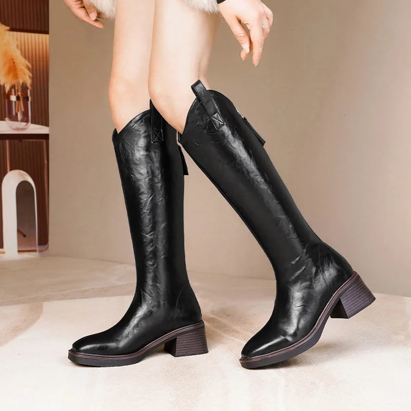 Leather Wool-Lined Boots – Western Cowboy Mid-Calf
