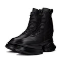 Street Fashion Motorcycle Ankle Boots - Genuine Leather Thick Sole High Heel Lace-Up