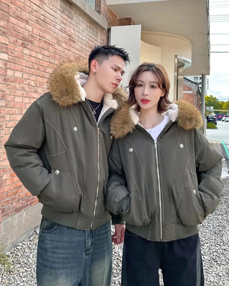 ZAROY - Fur Collar Hooded Parka - Y2K Streetwear, Unisex, Winter