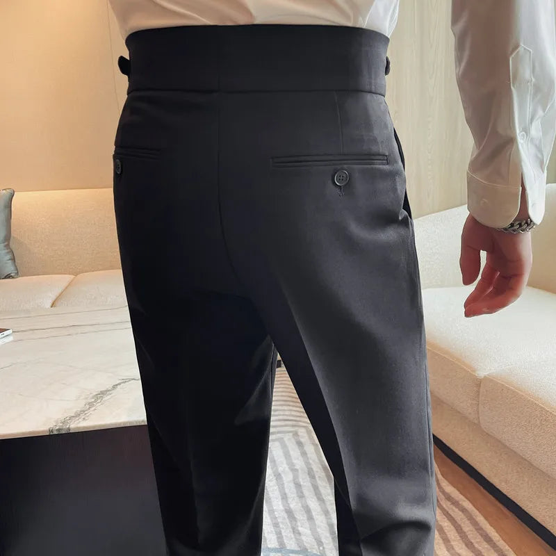 NAPLES SLIM - Men's High Waist Slim Tapered Business Suit Trousers - Black, W29–36