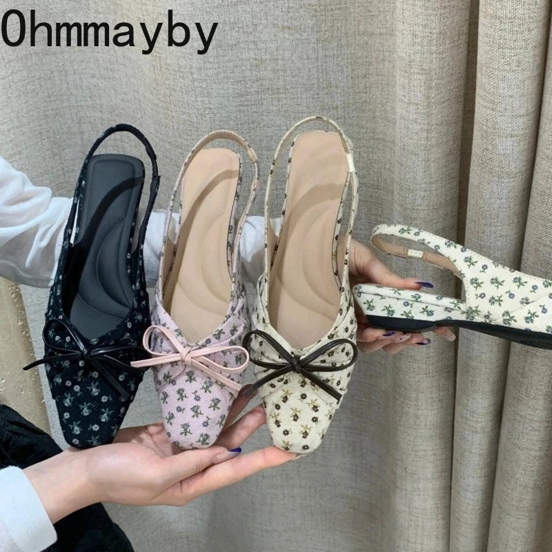 Summer Polka Dot Butterfly-knot Women Sandals Comfort Slip On Slingbacks Mules Shoes Ladies Dress Street Style Low Heel Shoes