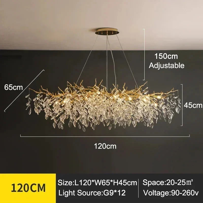 Luxury Crystal LED Chandelier – Round & Linear, Gold/Silver, Multiple Sizes