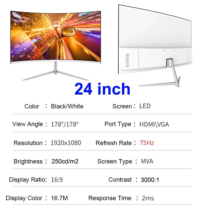 24" Curved 100Hz Gaming Monitor - FHD 1080P Immersive Display