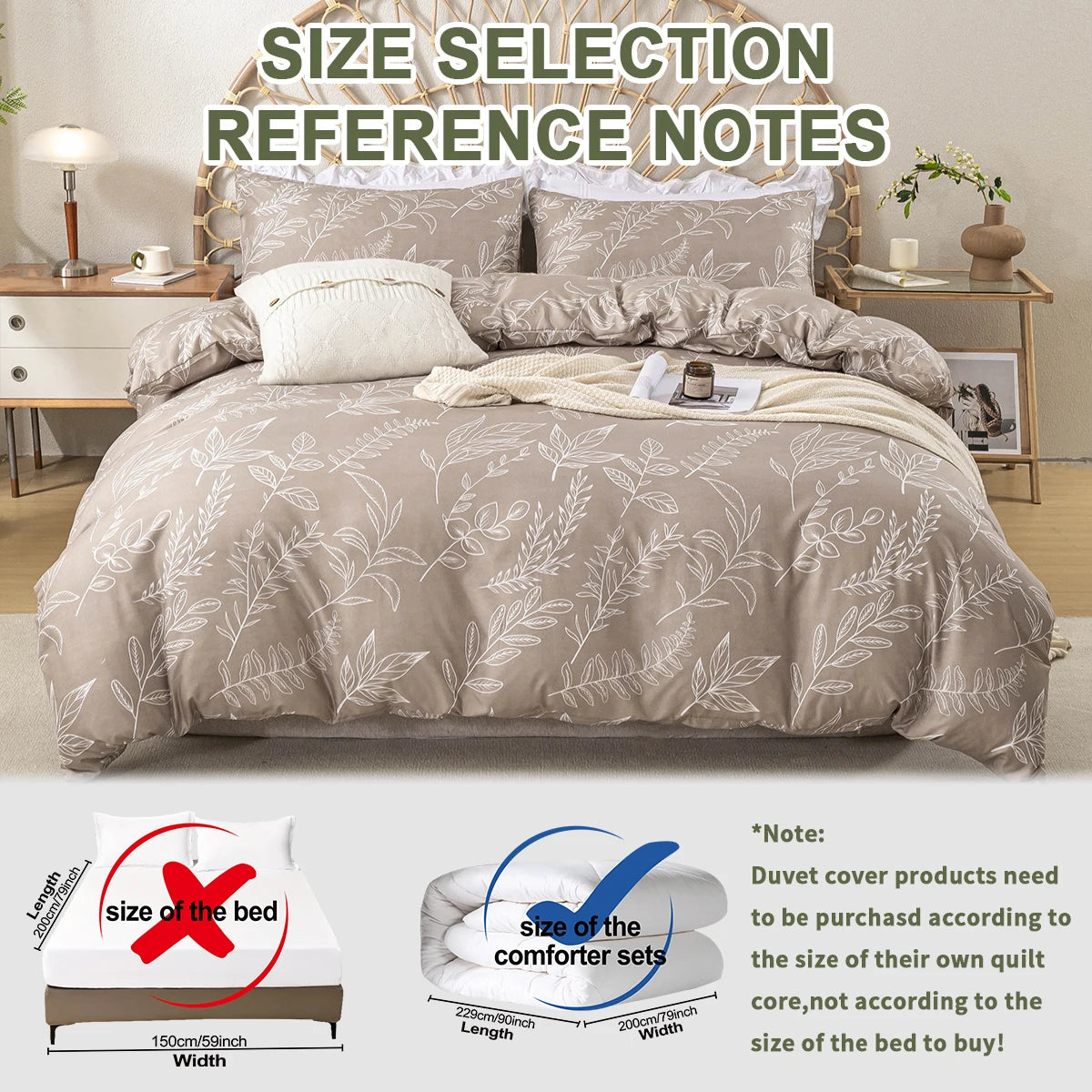 BOTANICAL SLEEP - Leaf Floral Duvet Cover Set - Soft, Skin-Friendly & Timeless