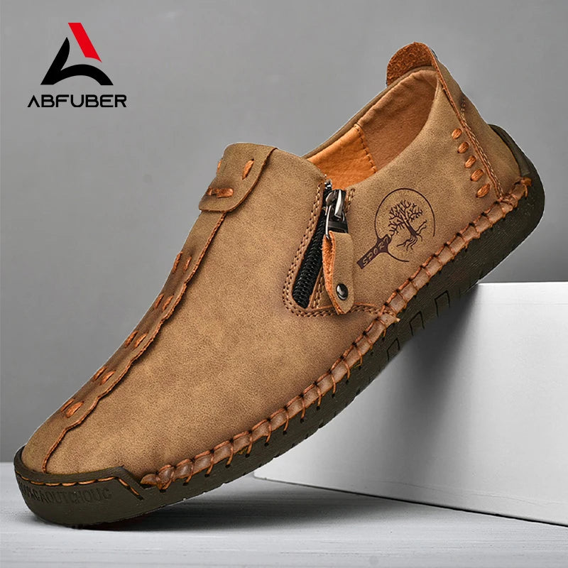 Men's Casual Leather Loafers - Slip-On Moccasins Breathable Flat Shoes