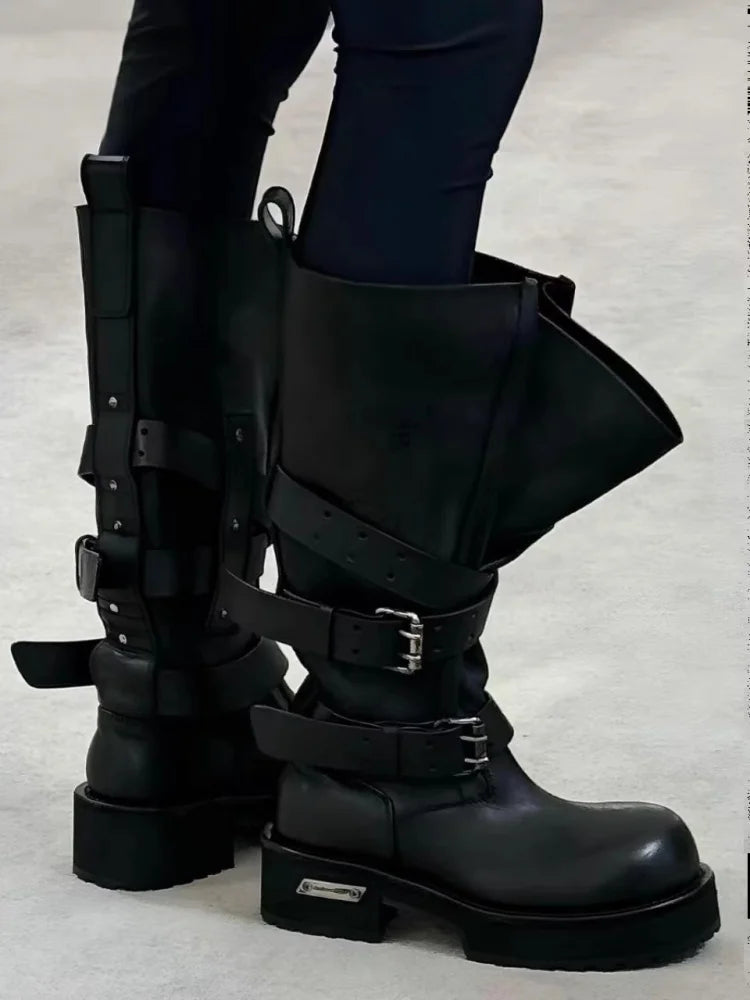 Buckle Fashion Boots - Microfiber Finish - Retro Edge