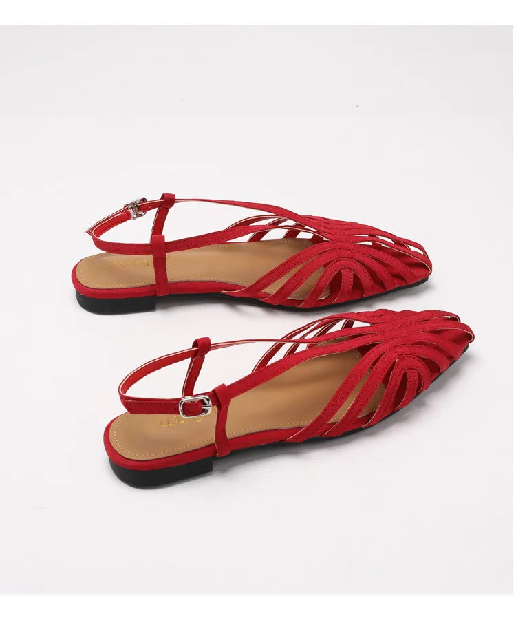 ZAROY Narrow Band Women Flat Sandals Large Size Designer Brand Banquet Wedding Shoes Summer Hollow Beach Gladiator Sandals