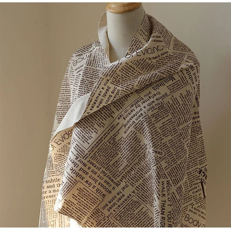Newspaper Print Cotton Linen Fabric – by the Meter