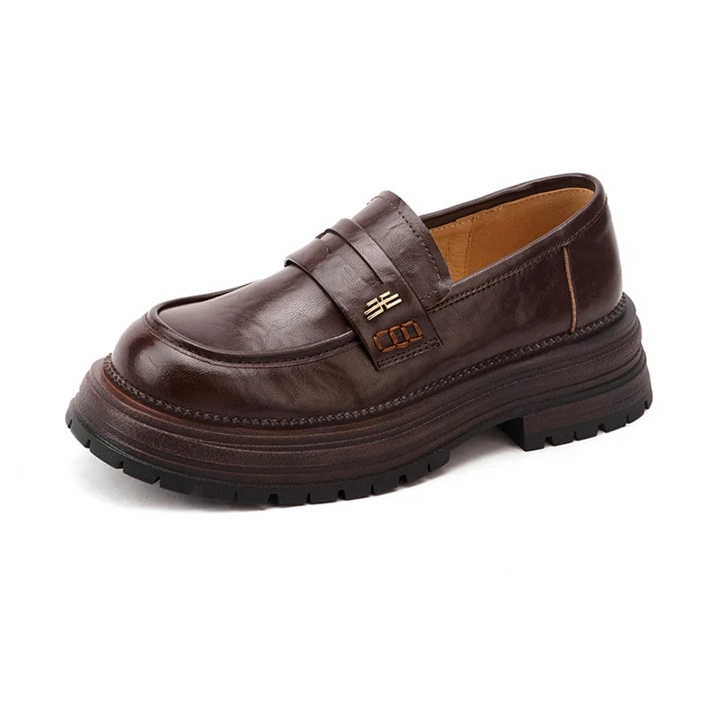 Thick-Sole Loafers – Slip-On Retro Leather Flats
