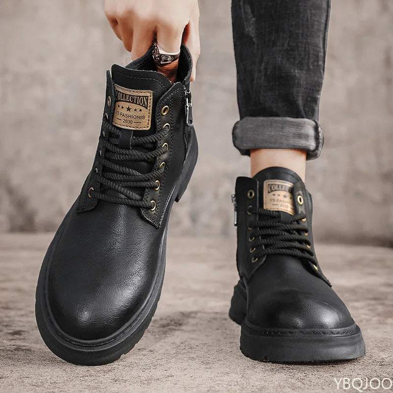 RETRO LACE ANKLE BOOTS - Women's PU Flat Heel Short Boots - Effortless Style, All-Season Comfort