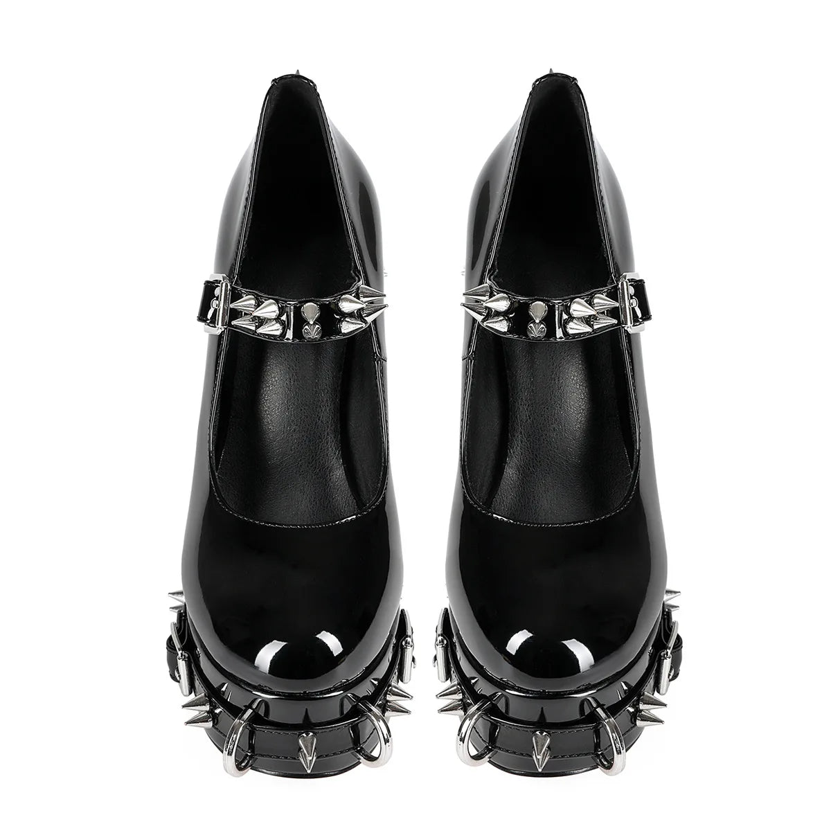 Spring Summer Punk Metal Rivet Buckle Belt Rings Thick High Heels Shoes Women Gothic Cosplay Chunky Platform Pumps Large Size 45