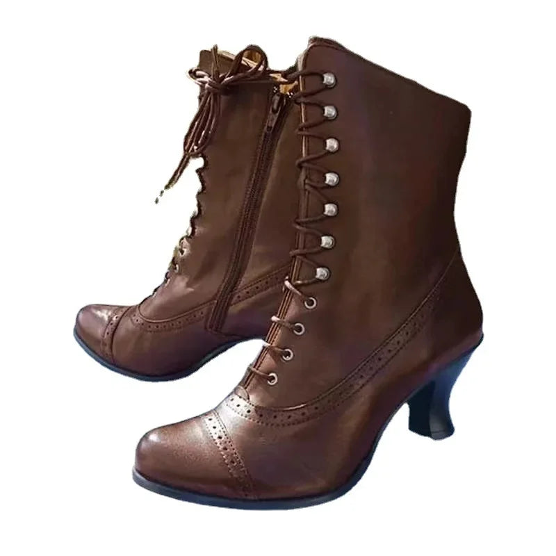 Victorian Lace-Up Mid-Calf Boots – Plush Lined