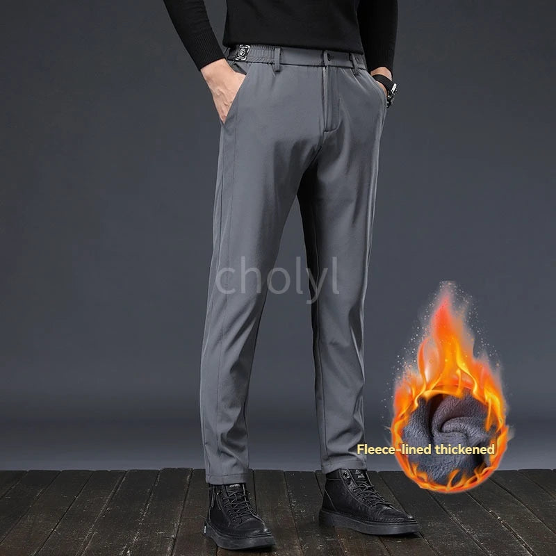 VELVET EDGE - Men's Fleece-Lined Slim Stretch Pants - Business Casual Winter Trousers