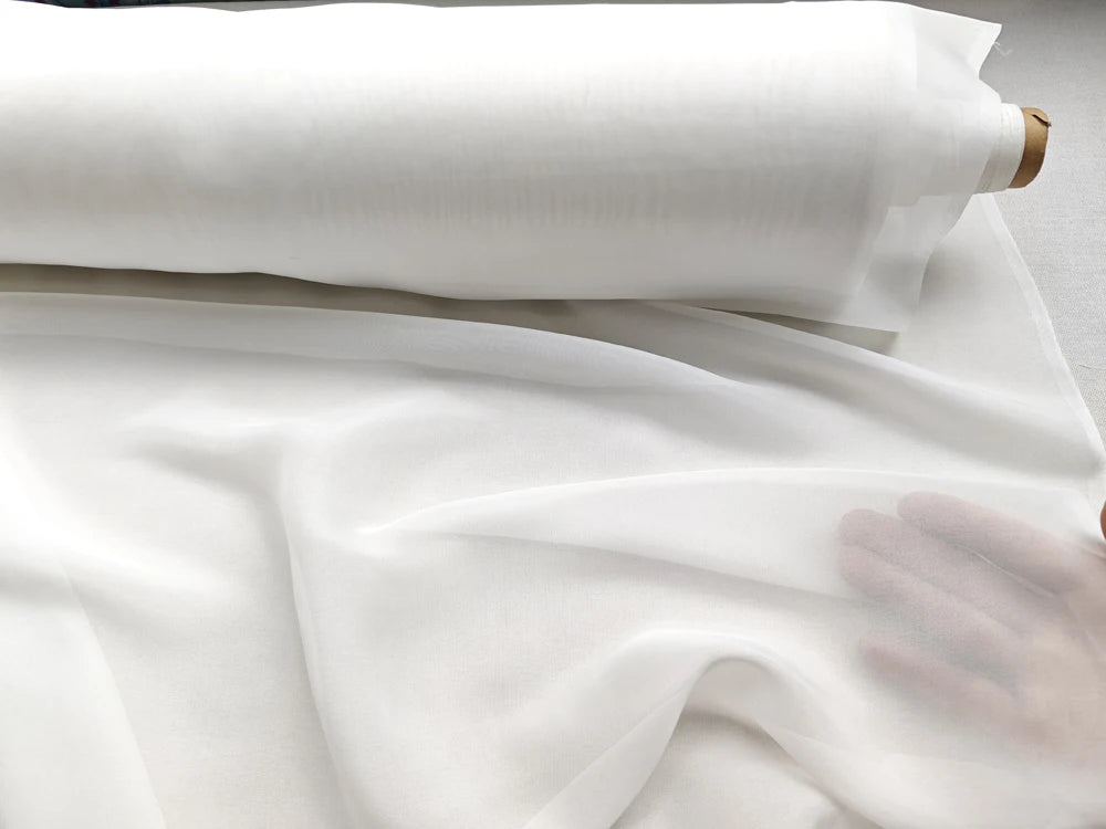 SILK COTTON CHIFFON GAUZE - 50% Mulberry Silk, 136cm Wide - Ivory Drape