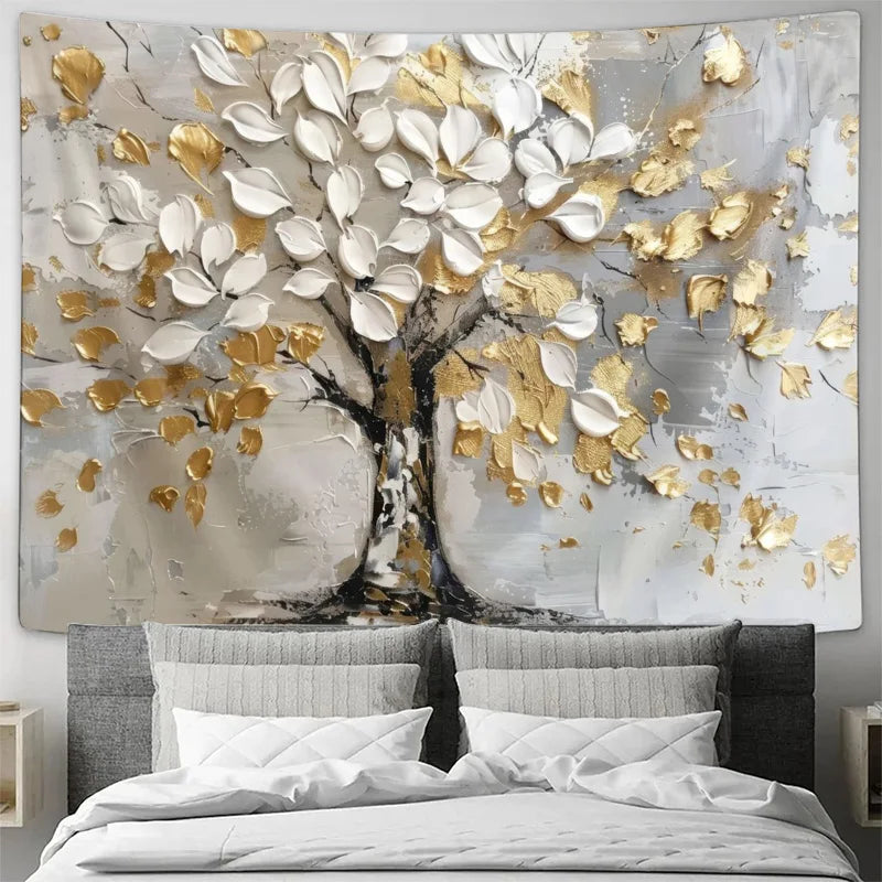 Abstract Gold Leaf Tree Tapestry – Wall Hanging