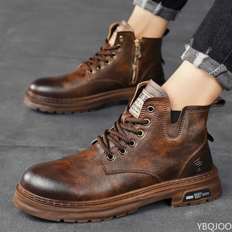 RETRO LACE ANKLE BOOTS - Women's PU Flat Heel Short Boots - Effortless Style, All-Season Comfort