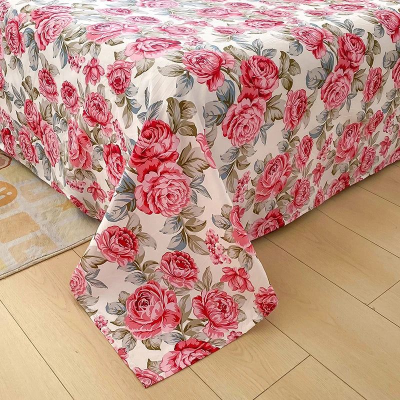 BLOOM FLAT SHEET - Red Flower Printed Bed Sheet - Soft, Vivid & Made to Last