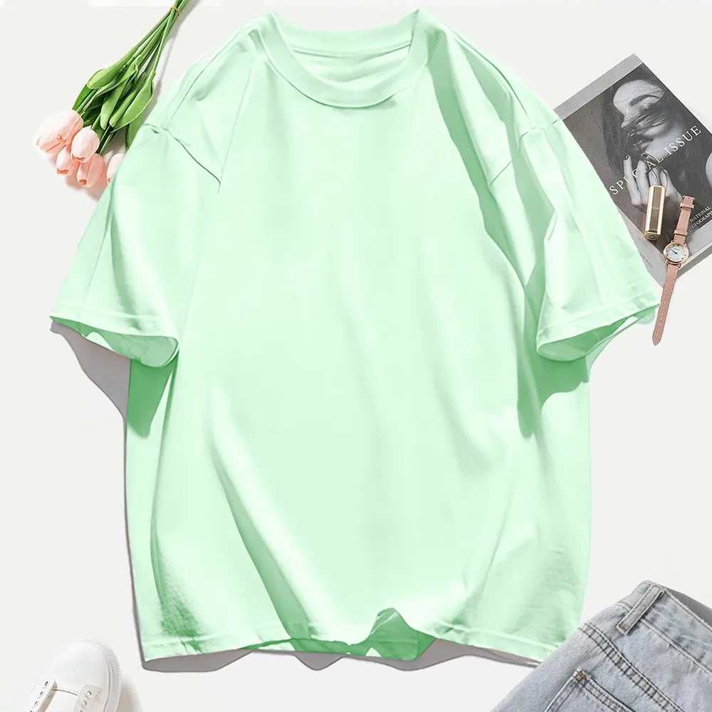 Woman 100% Cotton T Shirts Solid Color Casual T-Shirt O-Neck Summer Tops For Women Fashion Oversized Female Sportswear