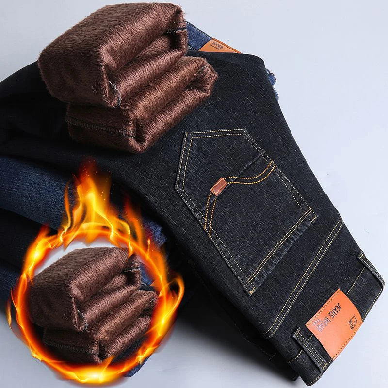COLD DENIM - Men's Thickened Winter Jeans - Loose Straight Warm Denim Pants
