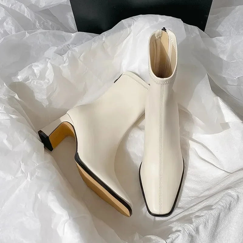 Square Toe Ankle Boots – Thick Heel Cotton Lined