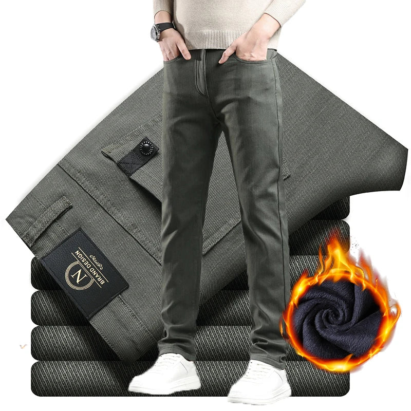 VELVET EDGE - Men's Fleece-Lined Slim Straight Trousers - Business Casual Winter Pants