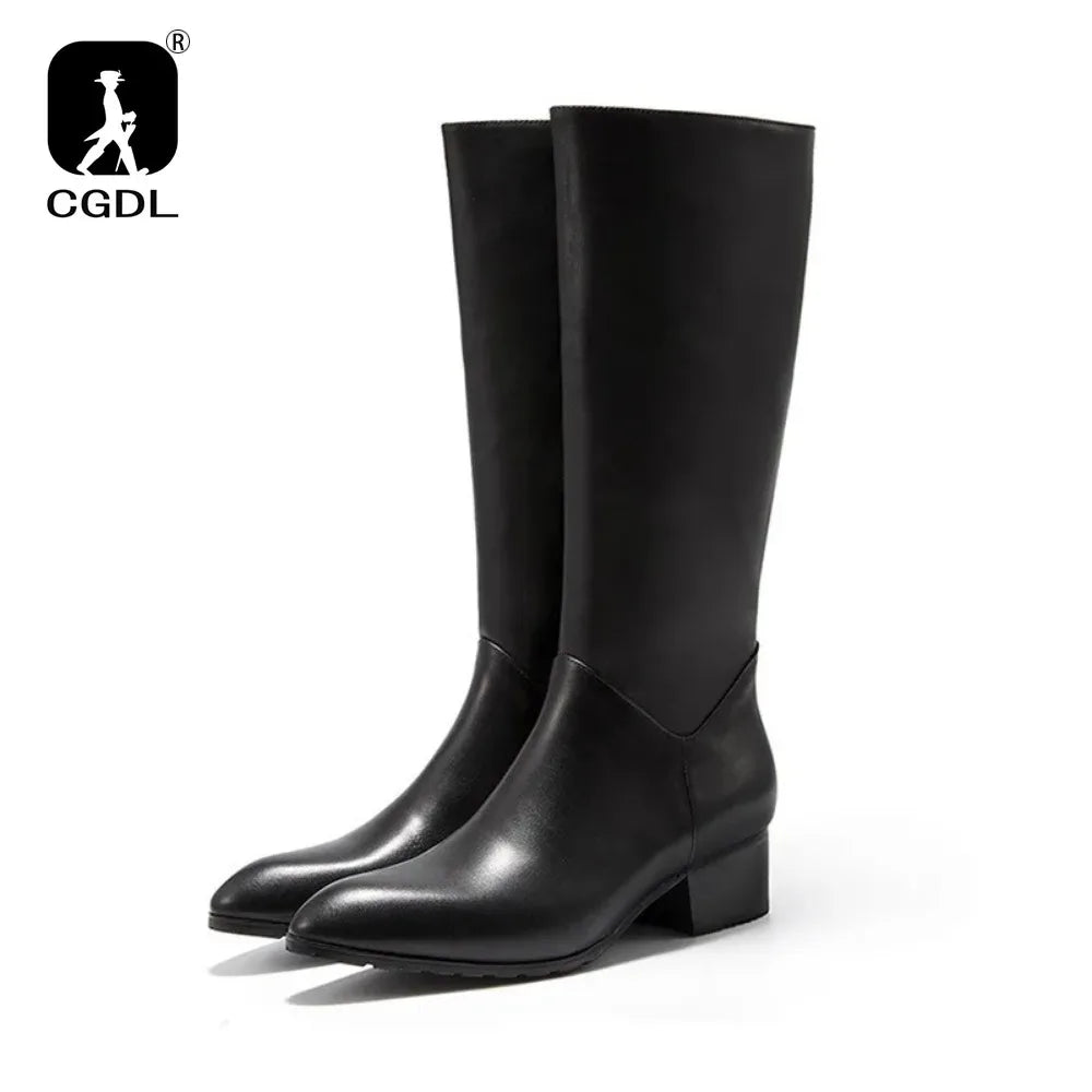 Men's Genuine Leather Knee-High Boots - Italian Retro Pointed Toe Lace-Up Winter Boots