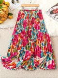 Elegant floral skirt – long, pleated, high-waisted