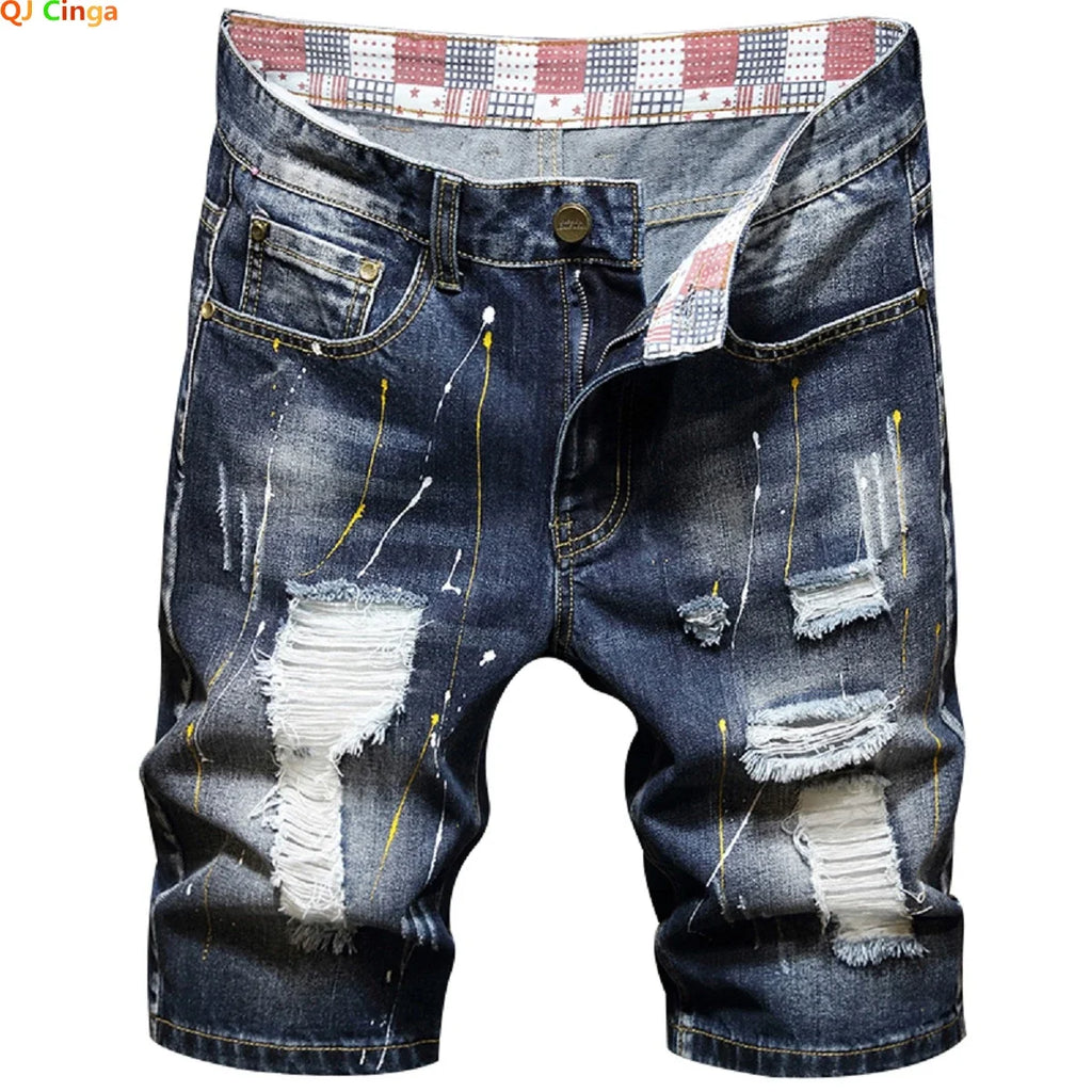 2026 Summer Men's Blue Ripped Jeans Shorts Fashion Casual Denim Shorts Asian Size 28-34 36 38 40 Men's Slacks, 2025 New