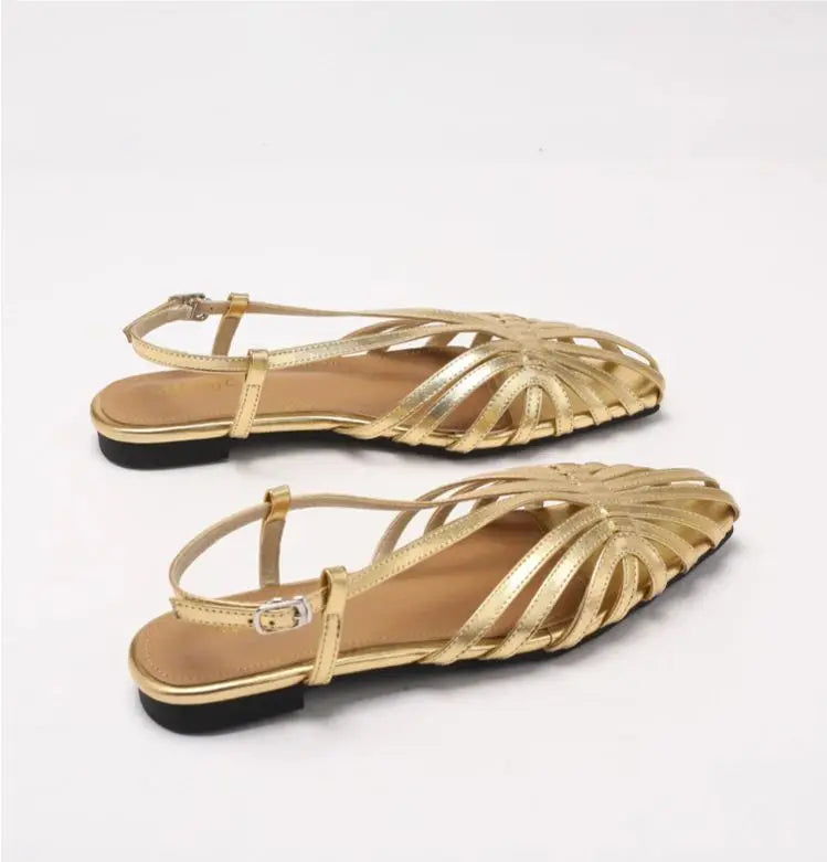 ZAROY Narrow Band Women Flat Sandals Large Size Designer Brand Banquet Wedding Shoes Summer Hollow Beach Gladiator Sandals