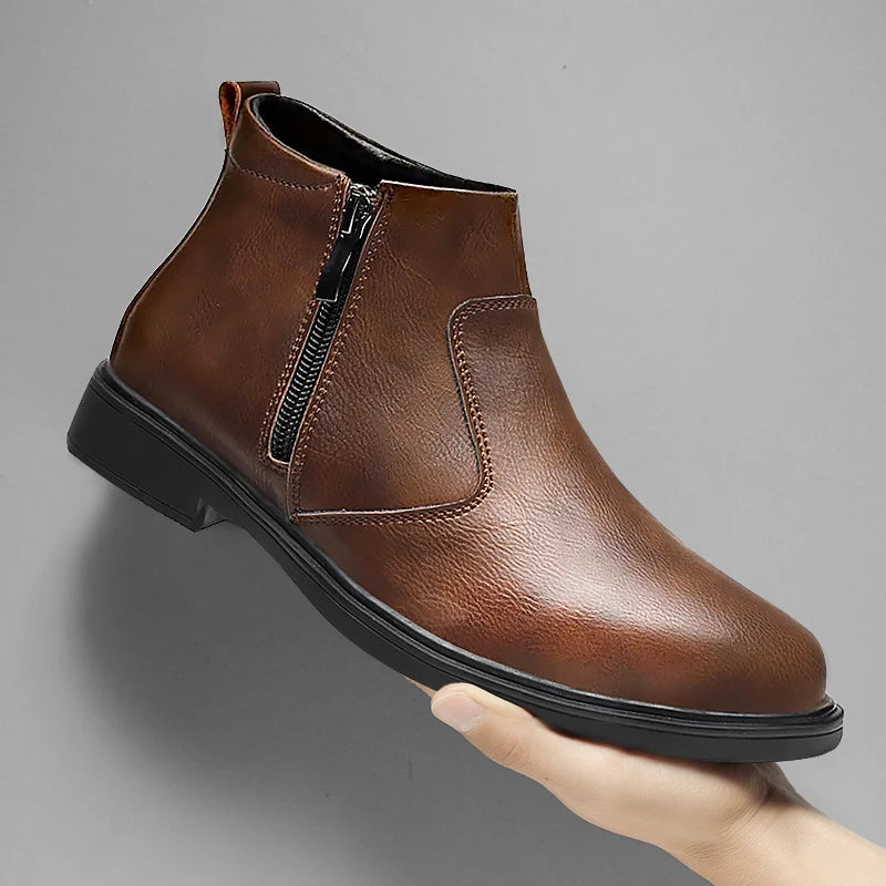 UPTOWN ZIP - Men's High-Top Leather Chelsea Boots - Side Zipper, Business Casual