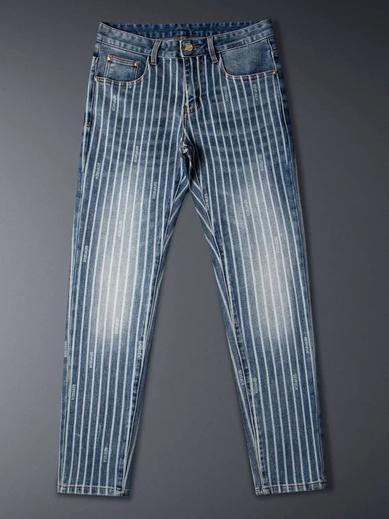 VINTAGE STRIPE - Men's American Vintage Striped Straight Jeans - Blue, W28–36