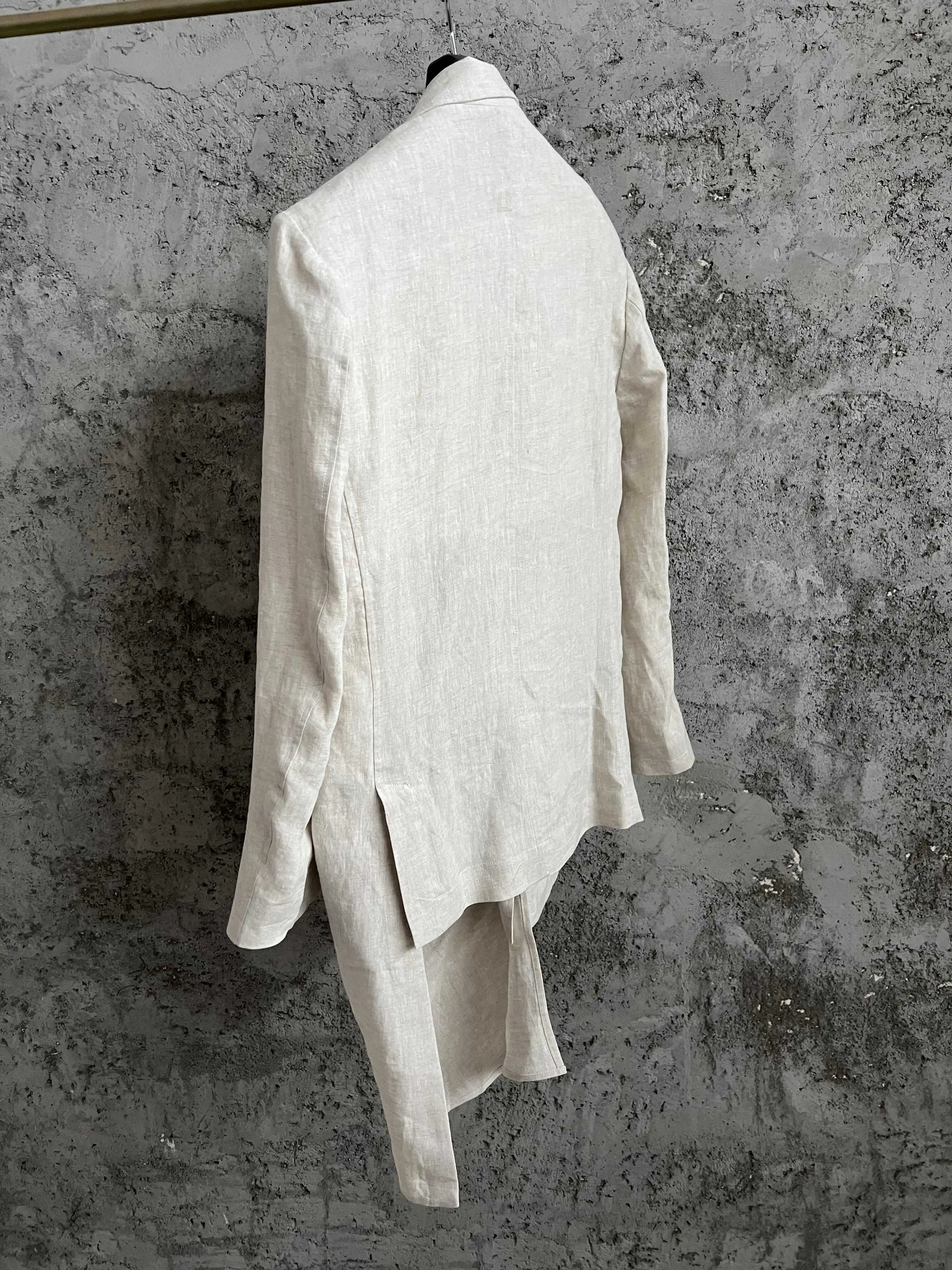 IRREGULAR LINEN - Men's Irregular Front Linen Suit Jacket Double Collar - Beige, S–XL
