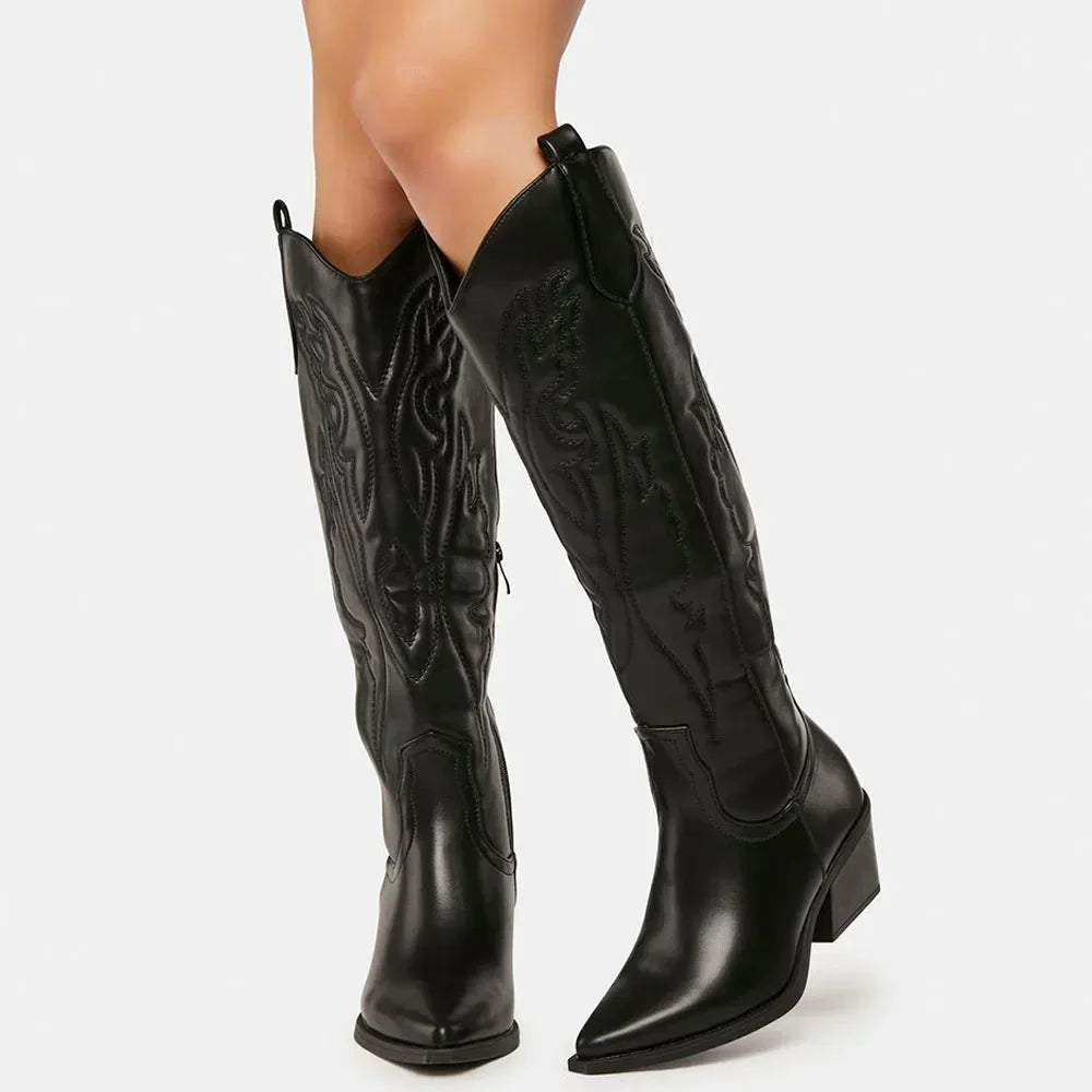 Vintage Embroidered Western Knee-High Boots