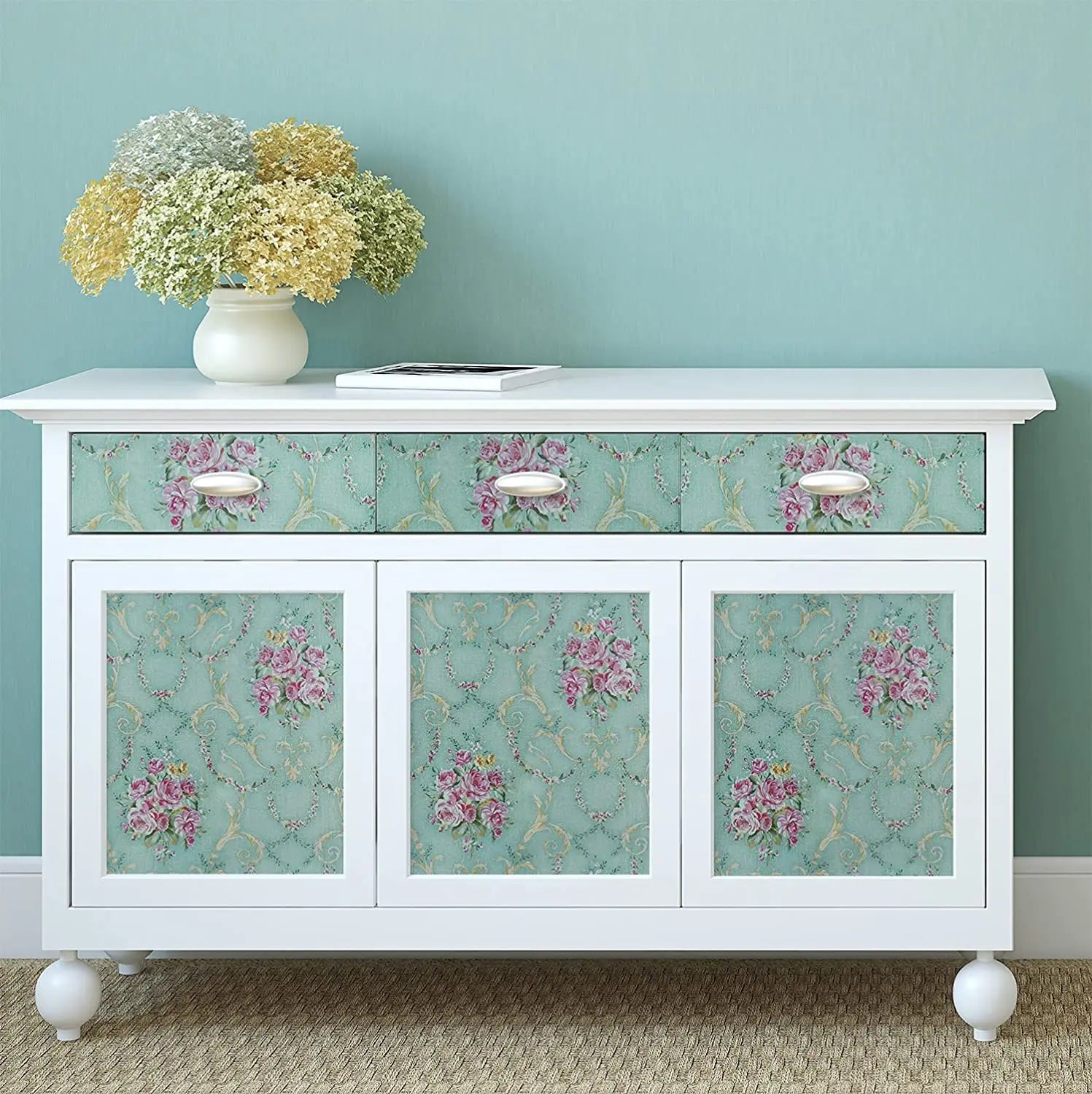 GREEN FLORAL PEEL & STICK WALLPAPER - Retro Bloom, 3 Roll Sizes - Soft Walls