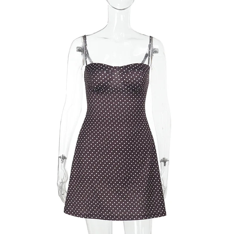 Women's Polka Dot Halter-neck Dress Low-cut and Alluringly Elegant Mini Skirt, Rustic-chic Casual Date Night and Dinner Ensemble