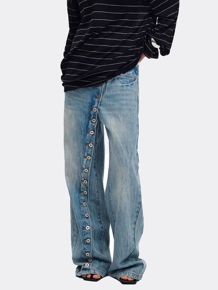 High Waist Wide Leg Jeans - Retro Print