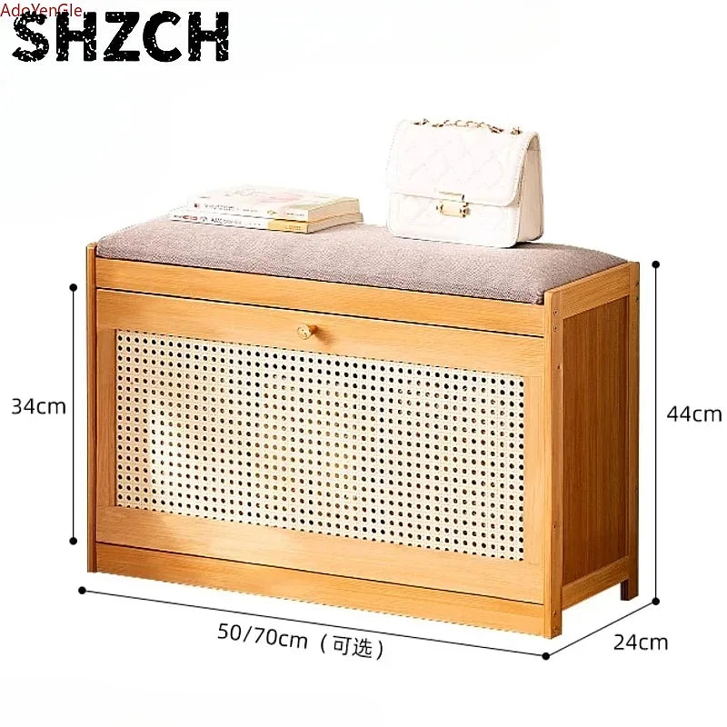 Bamboo Shoe Bench with Cushion