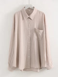 Streamgirl Summer White Linen Shirts For Women Oversized Long Sleeve Tops Lady Loose Basic Linen Tops Women Blue Shirts Oversize
