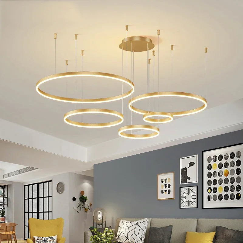 Ring LED Ceiling Chandelier – White/Coffee/Black/Gold, 1–5 Rings, 40–100cm